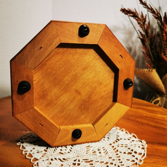 Vintage Octagonal Wooden Jewelry Box with Faux Stained Glass Lid - Picture 12 of 16